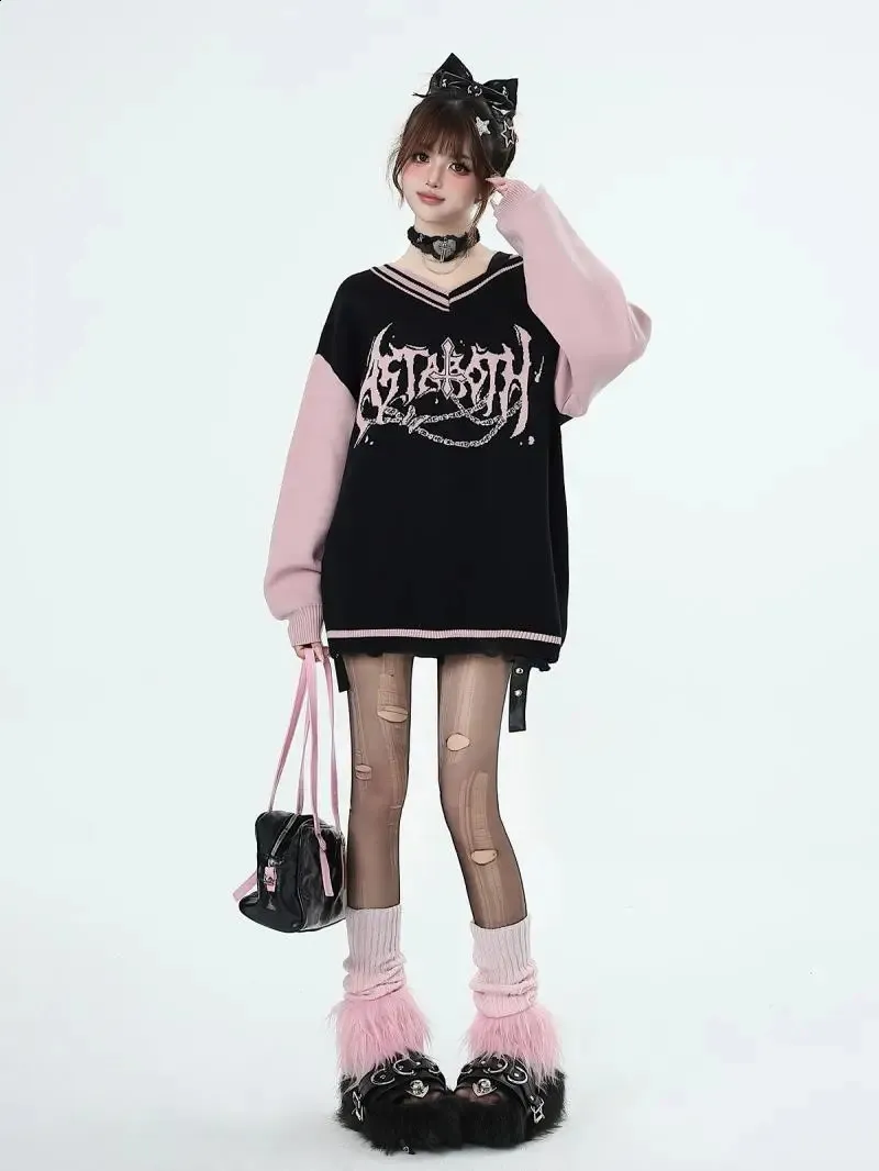 Y2k Oversized Sweater Women Gothic Punk Long Sleeve Loose Top Fall