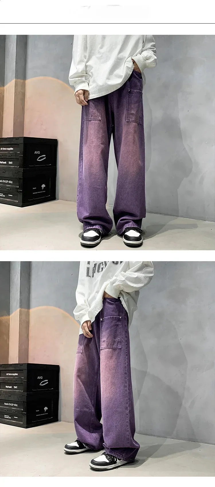 Purple Wide Leg Denim Jeans For Men – Oversized Y2K From