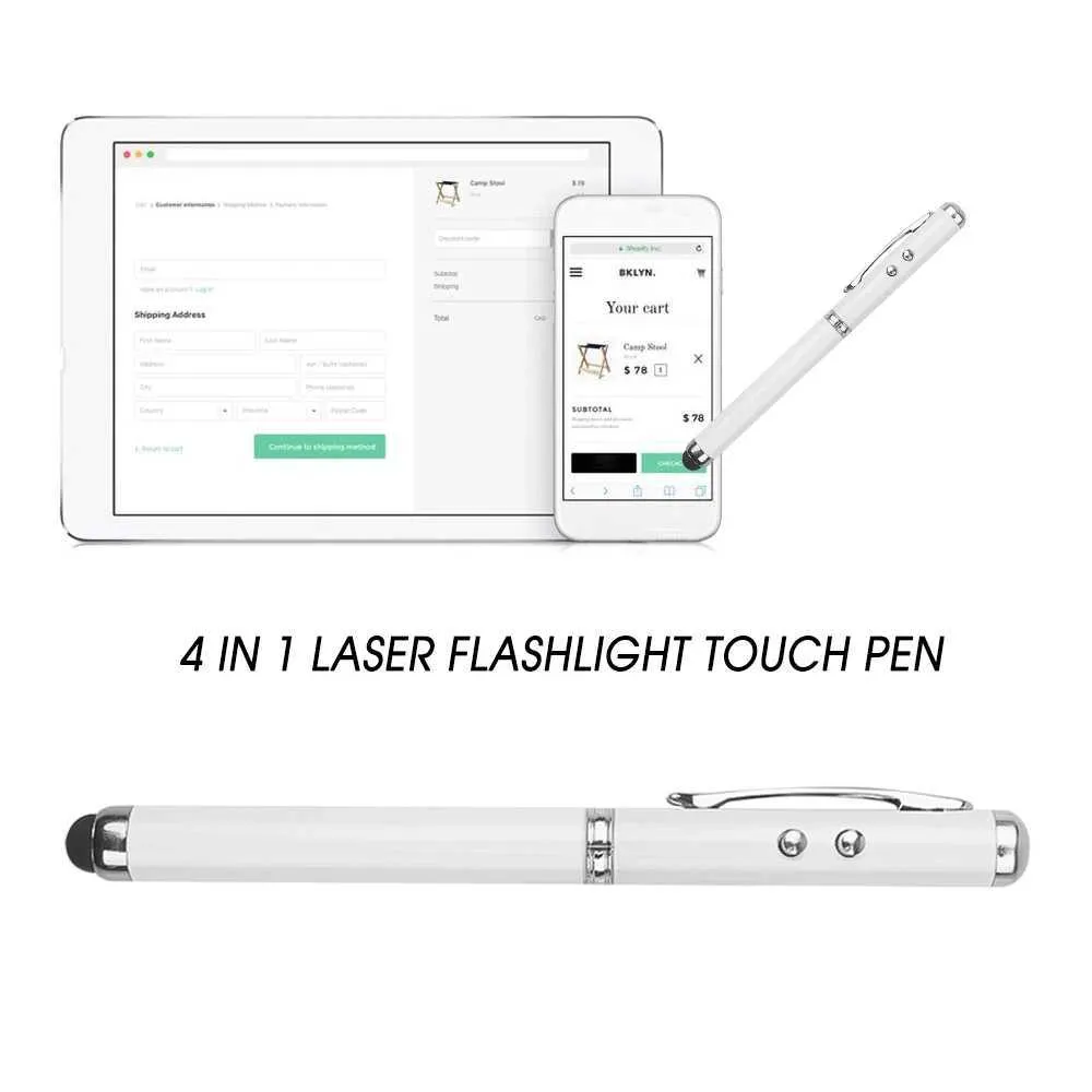 Multiple Use Pen Pointer Multifunctional Stylus Pen with Laser Pointer, LED Light, and Ballpoint ...