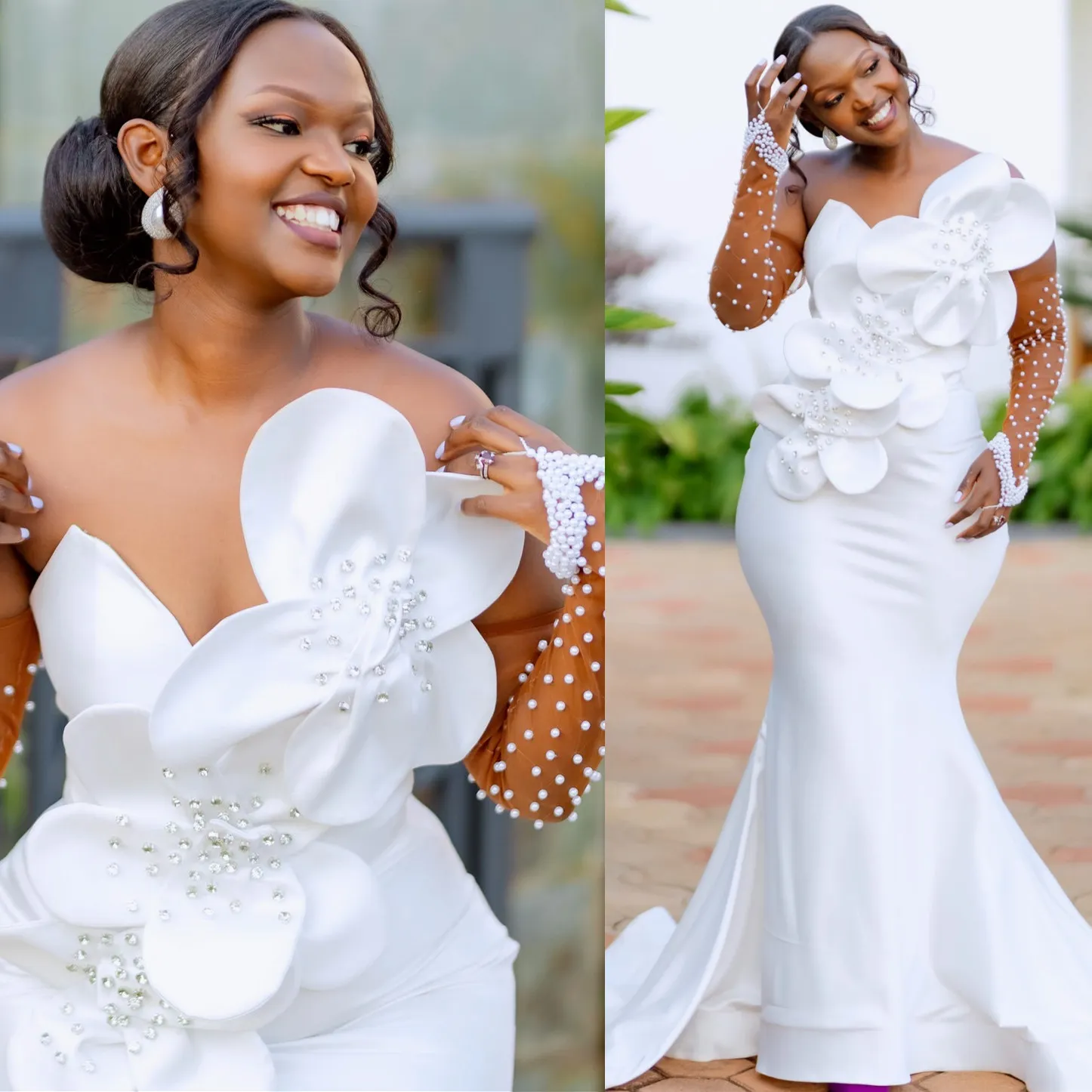 Elegant Mermaid Wedding Dress Plus Size - Crystals, Pearls