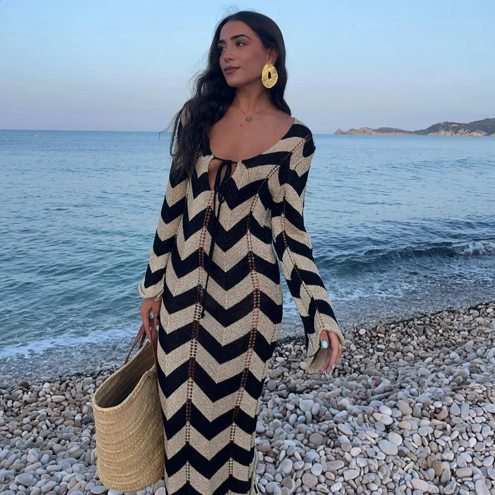 sachin and babi light blue dress Wave Striped Knitted Dress Women Elegant Full Sleeve... From Leonorastore,  $26.78