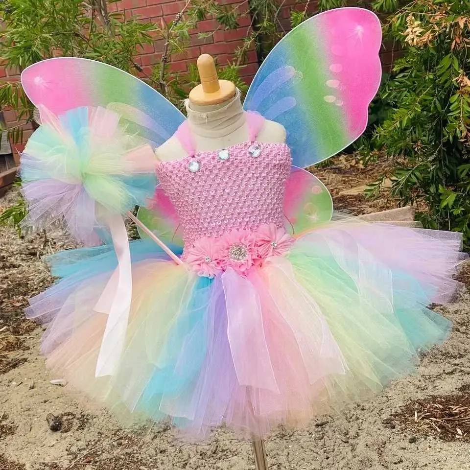 Girls Fairy Costume Set With Butterfly Wings, Tutu, Wand, And Halo Headband - 100% Polyester