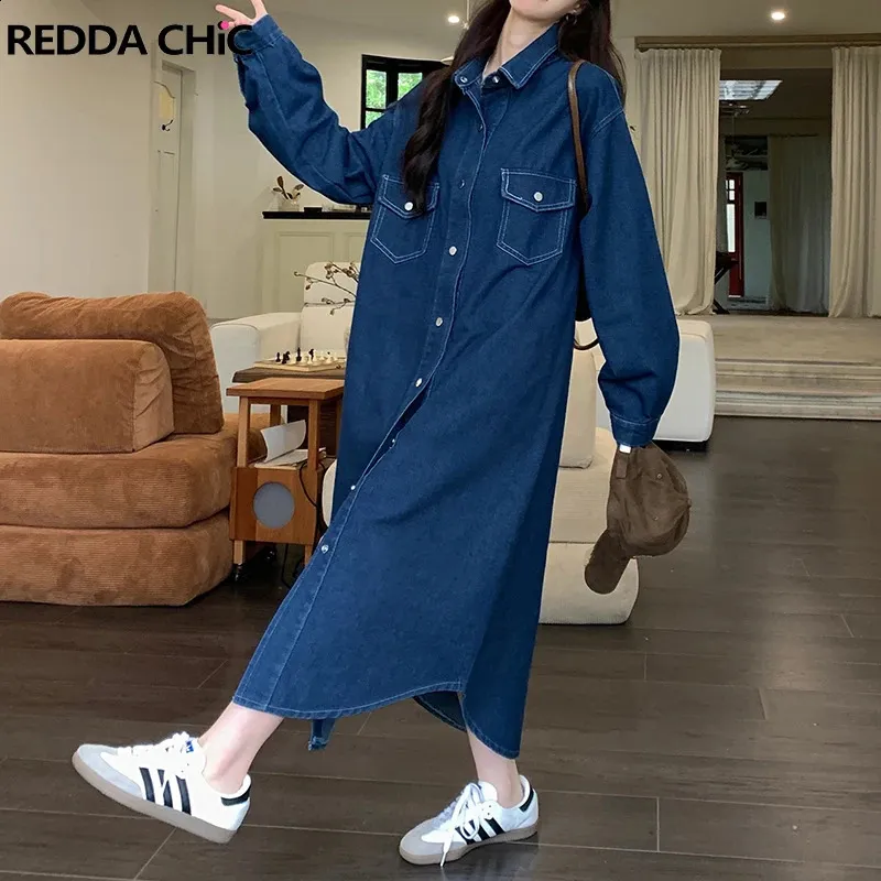 Save Big on Bulk Long Sleeve Denim Shirt Dress REDDACHIC Seamed Oversized  Denim Shirt Dress Women Y2k All Purpose Lapel Single Breasted Long Sleeves  ... REDDACHIC Seamed Oversized Denim Shirt Dress Women Y2k All Purpose Lapel  Single Breasted Long Sleeves Casual Midi Long One Piece 240801 From  Charm_clothes, $30.15 | DHgate.Com