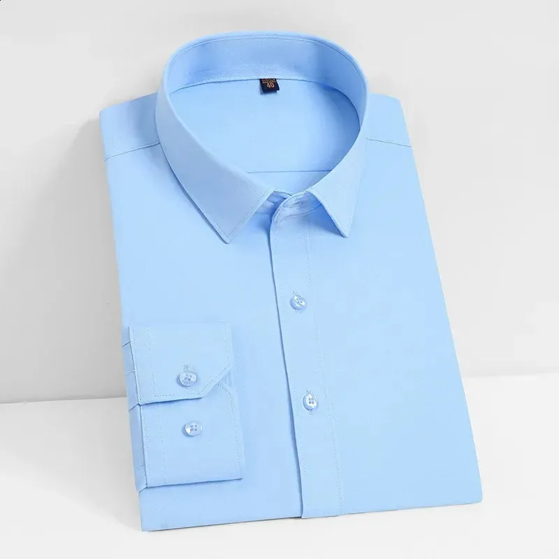 Men's Long-Sleeved Business Professional Suit - Elastic, Comfortable, Non-ironing Slim Korean Shirt for Interviews - Pure White (240801)