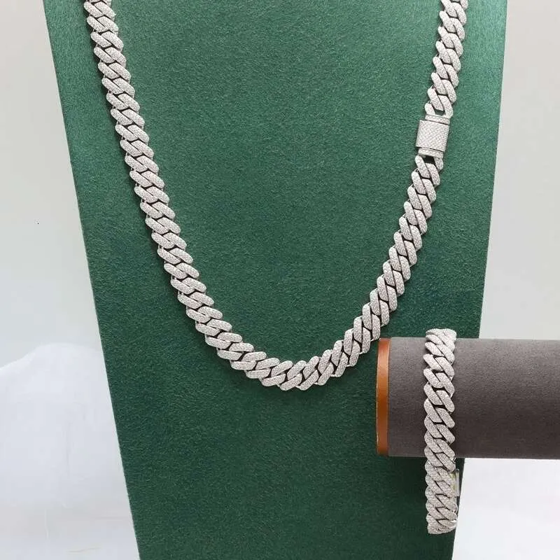 Full Iced Out Cuban Sterg Sier Hip Hop Jewelry 14mm Width 2 Rows Moissanite Chain Necklace_voghion.com