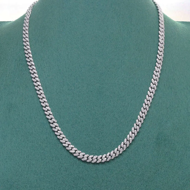 Full Iced Out Cuban Sterg Sier Hip Hop Jewelry 14mm Width 2 Rows Moissanite Chain Necklace_voghion.com