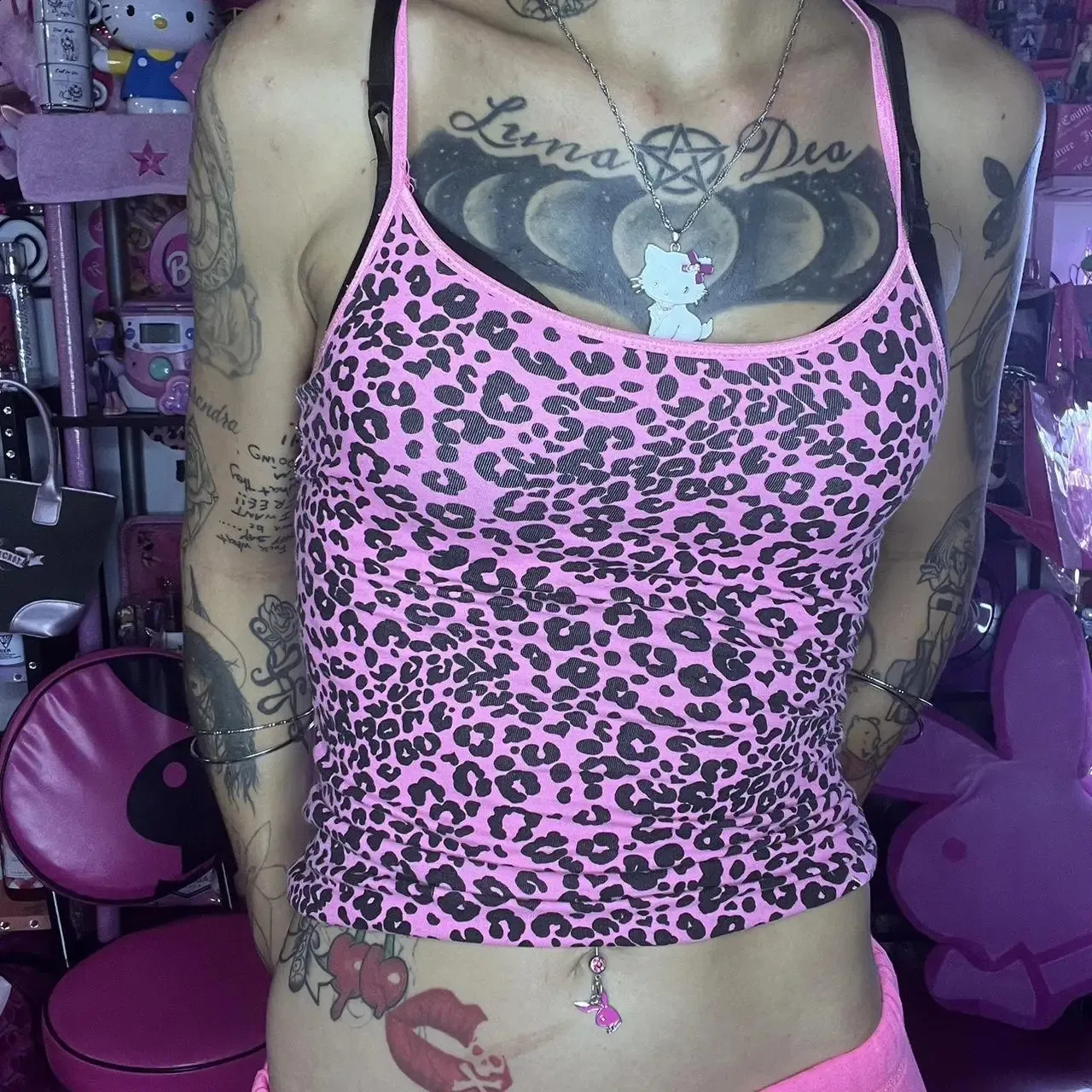 Vintage Gothic Pink Leopard Print a tank top for Women - Y2K