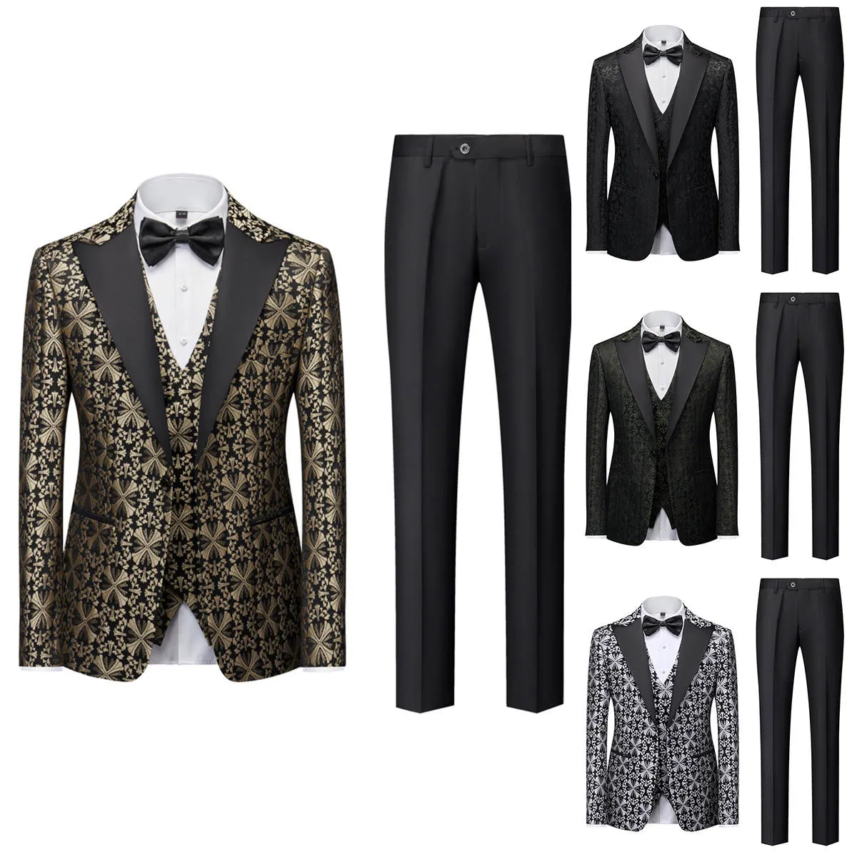 Costume tuxedo pour homme, ensemble 3 pièces de blazer slim Terno Masculino (veste gilet pantalon) pour fête de mariage / Costumes et blazers