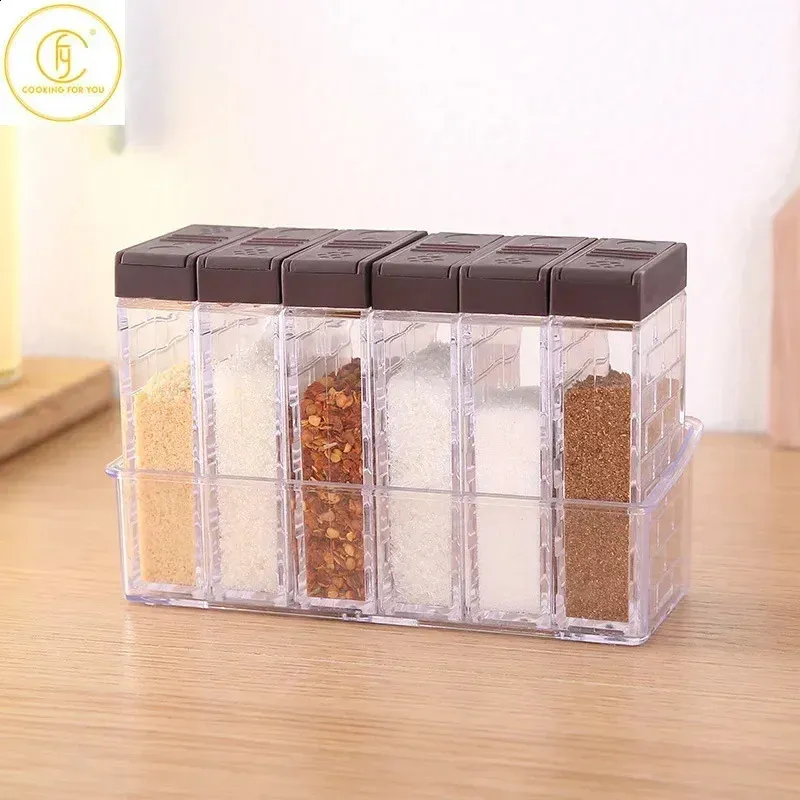 Clear Spice Organizer Set - 6 Premium Kitchen Seasoning Jars for Salt ...