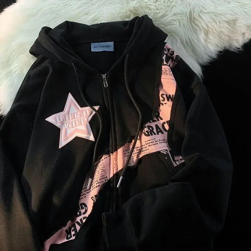 Streetwear Harajuku Style Zip Up Hoodie: Y2K Inspired Star