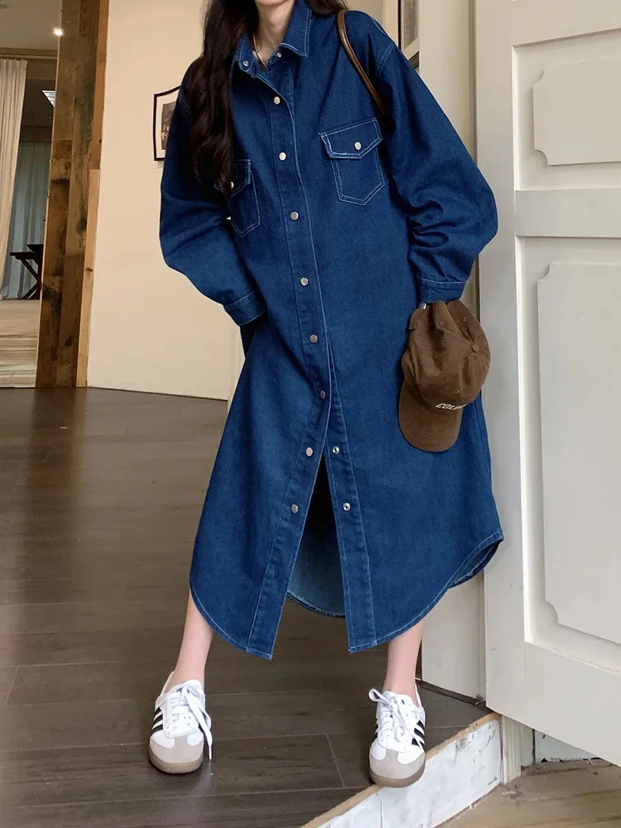 REDDACHIC Floor-Length Single-Breasted Denim Shirt Dress Women Long Sleeves  Lapel Midi from Dhgate Basic & Casual Dresses - price 68.53