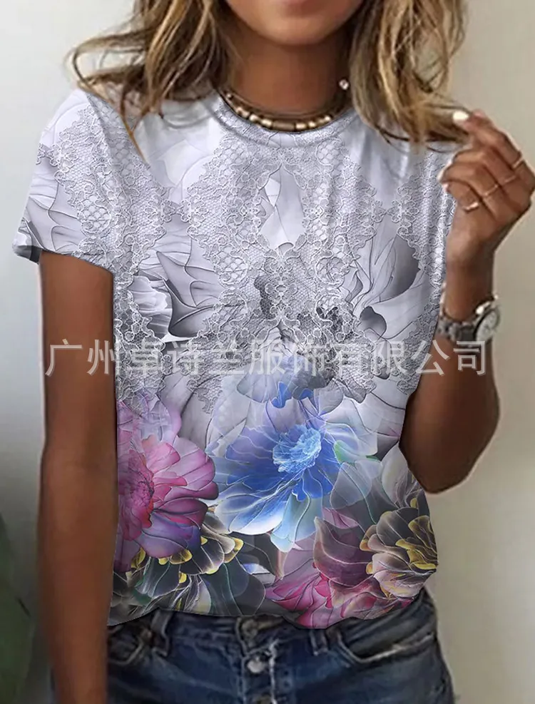 トップス Y's FLOWER PRINT ROUND NECK T 51wrQgSwirL.