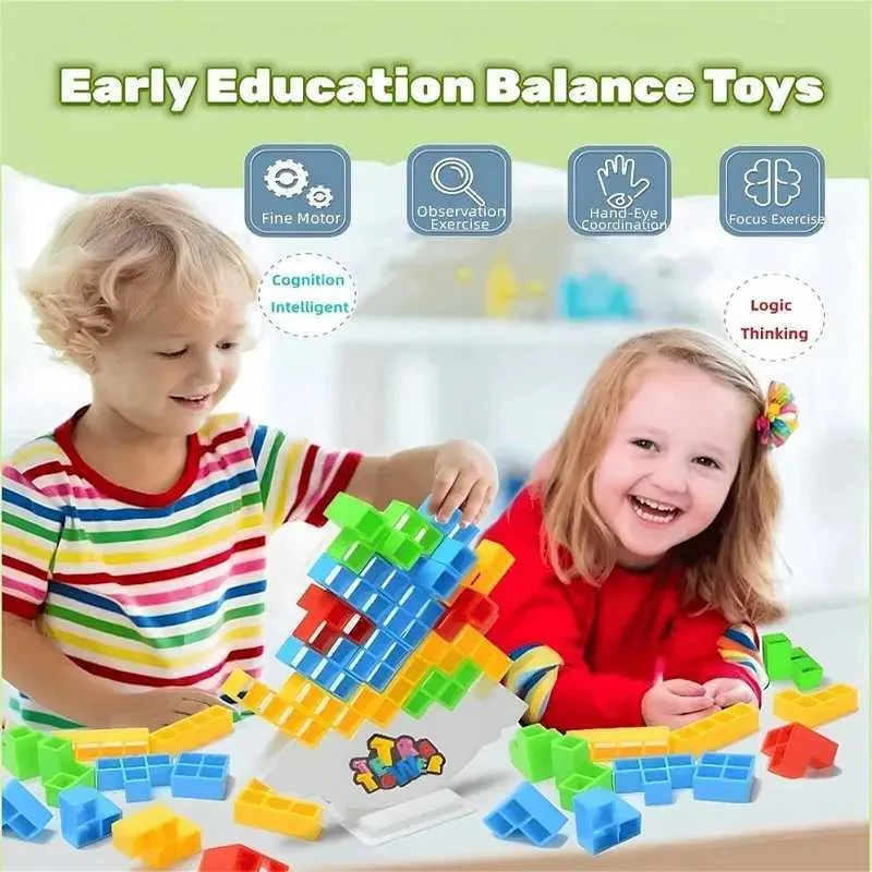 Torre De Equilibrio Tetra Blocks – Juego De Apilamiento Con 32 Piezas Y 44 Cartas Para Niños De 3+ Años (ABS)