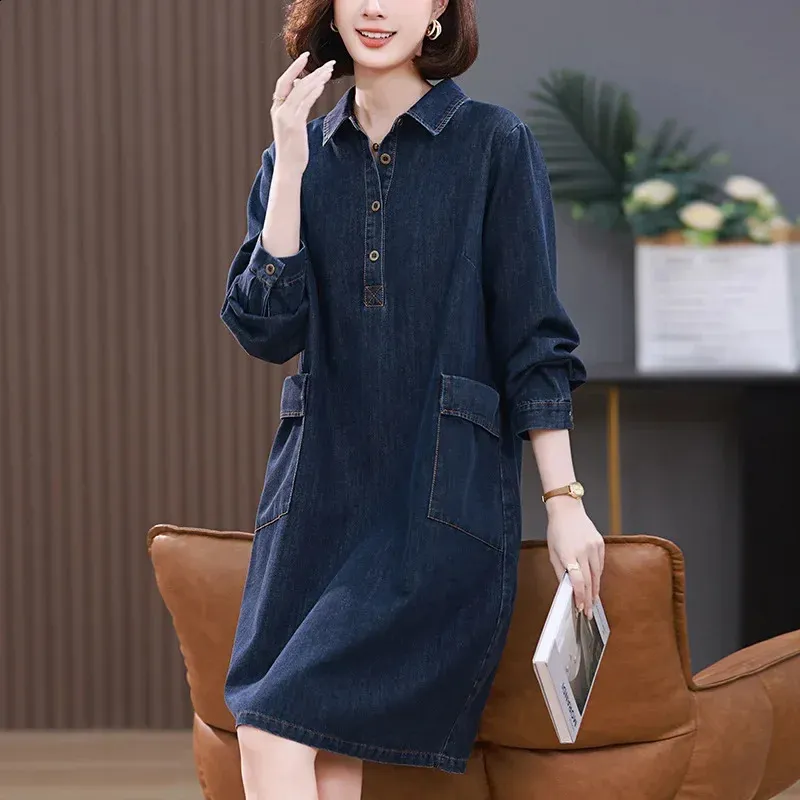 Save Big on Bulk Korean Long Denim Dress Spring Autumn Denim Dress Long  Sleeve Midi Length Korean Style Casual Loose Dress Best Deals on DHgate