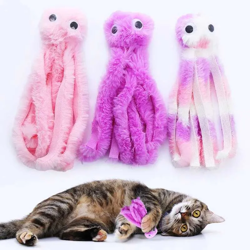 DHgate Octopus Plush Cat Toy Interactive Bite Resistant Pet Plaything Durable Teeth Cleaning Chew Toy for Cats and Dogs Pet Supplies