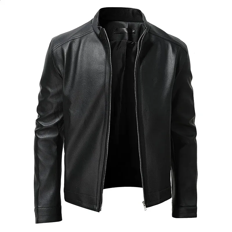 Mens Leather Bike Leather Jackets Windproof Stand Collar Mens Leather Bike Leather Jackets Windproof Stand Collar