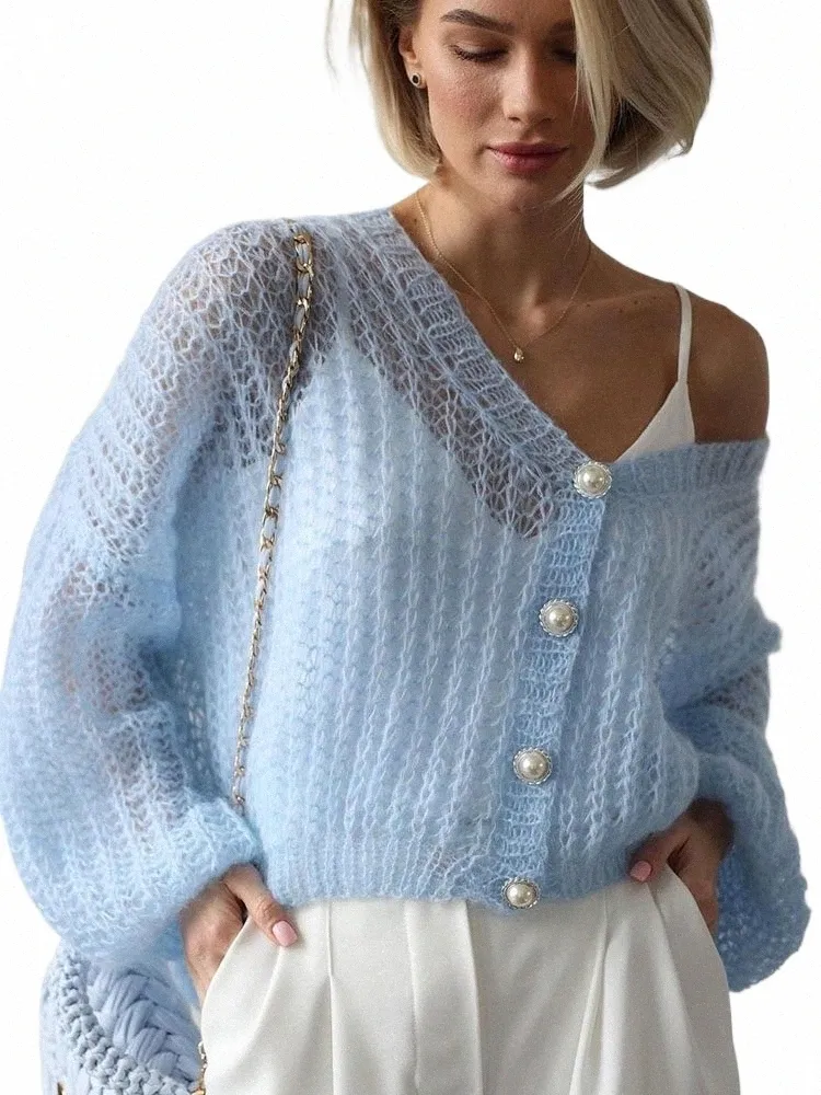 Womens Lightweight Crochet Lace Knitted See-Through Cardigan