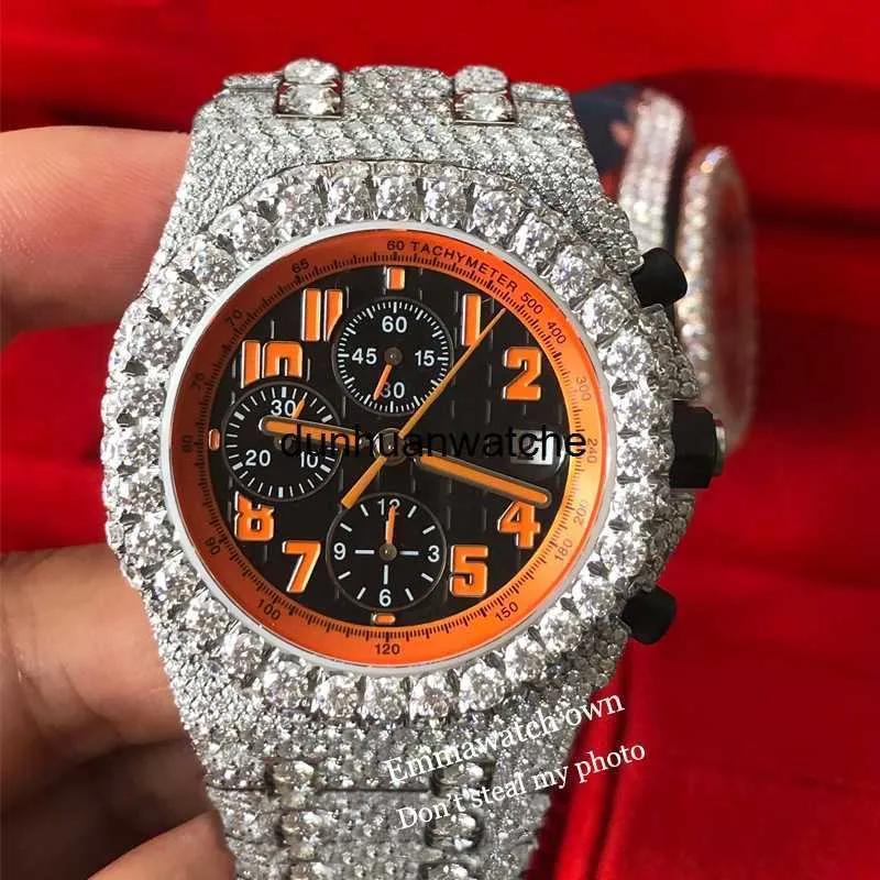 2024 Silver Moissanite Stones Watch Case Orange Dial Pass Test Mens Vvs Diamonds Watch Automatic Eta Luxury Full Iced Out Chronograph Emmawatch 839.38 DHgate