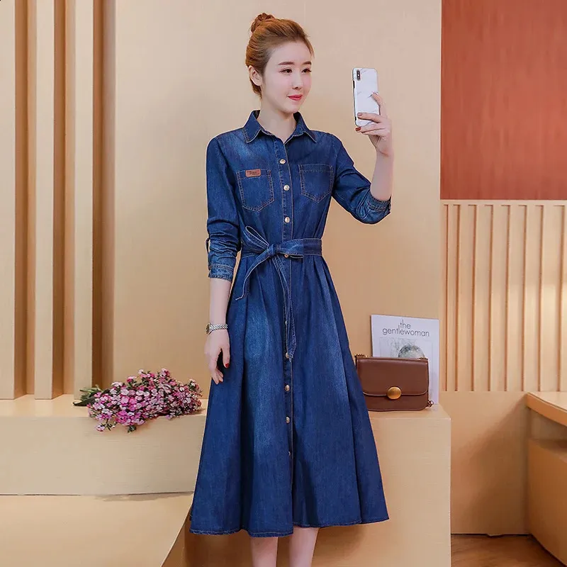 white christmas dresses Denim Pocket Front Swing Dress main image 0
