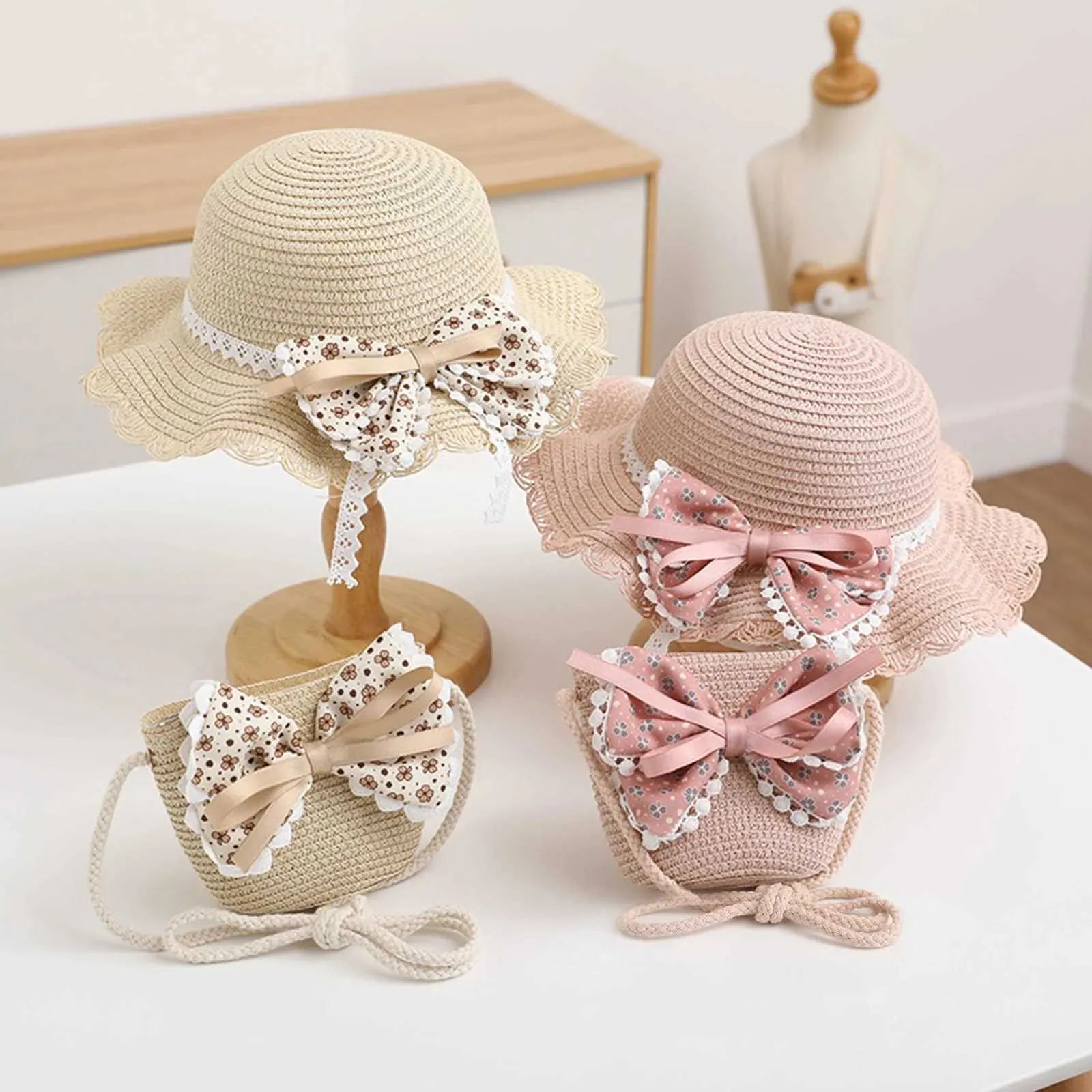Save Big on Bulk Youth Straw Sun Hat Childrens Beach Hats Straw Bucket Sun  Hat Set: Wide Brim Summer Hat With Bow And Matching Shoulder Bag For Girls 