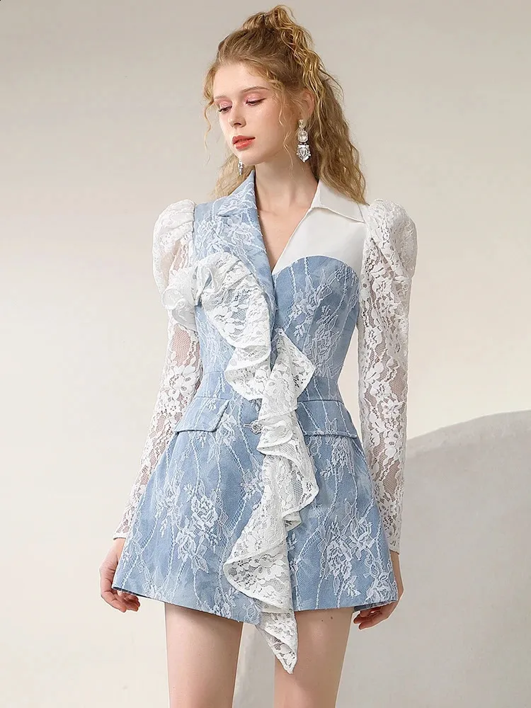 Denim Mini Dress Women Asymmetric Notched Lace Stitching Short Sleeve  Layered Mini Dress from Dhgate Basic & Casual Dresses - price 298.43