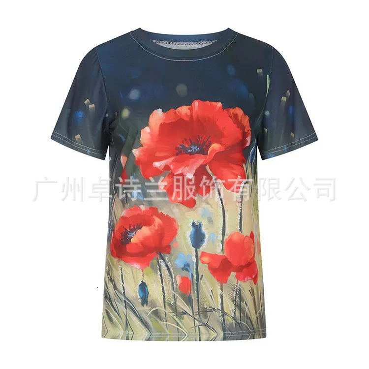Floral Painting Printed Short Sleeved xxxl t shirts for