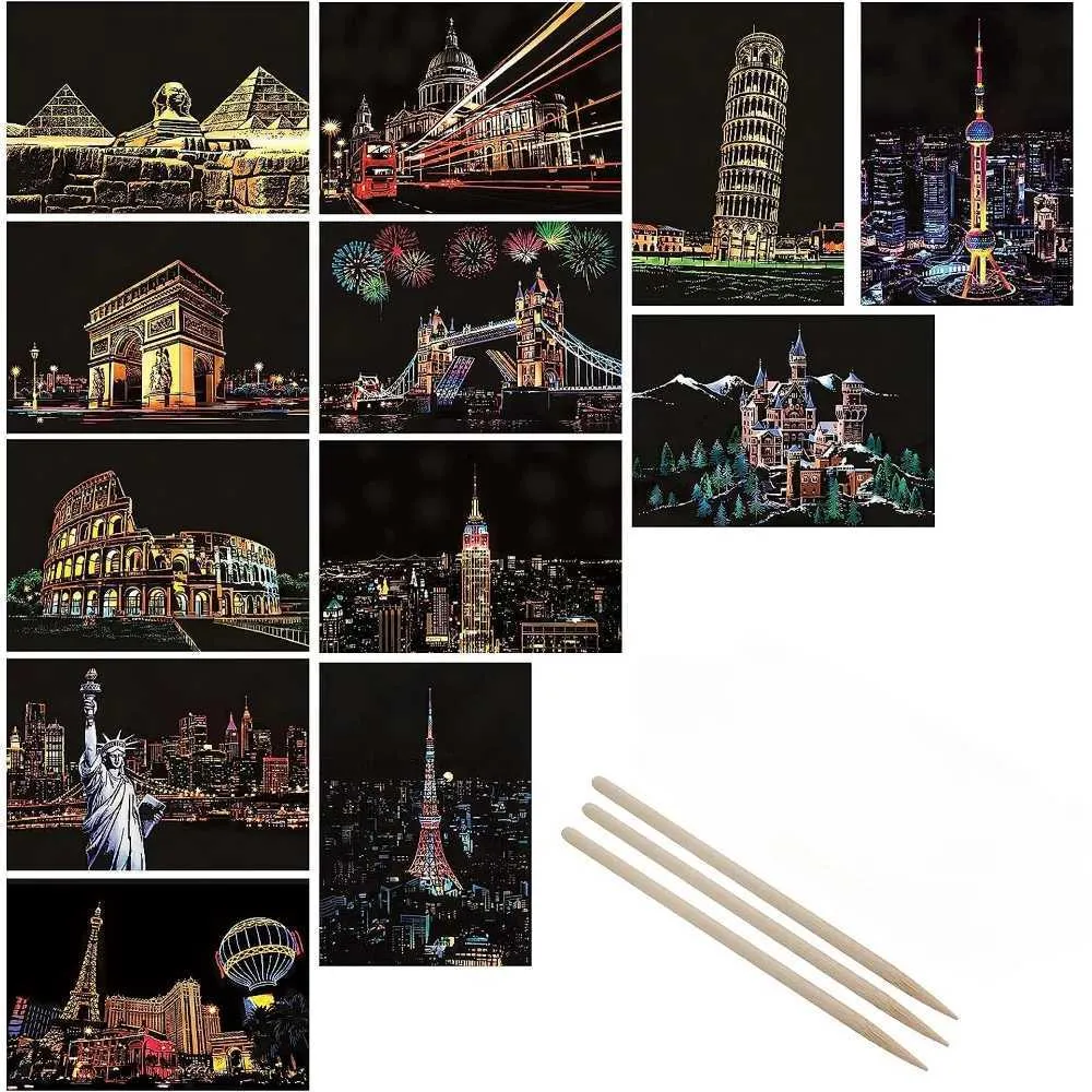 Magic Scratch Off Paper Sheets Art Craft Kit Rainbow Black Scratch Paper Art Set