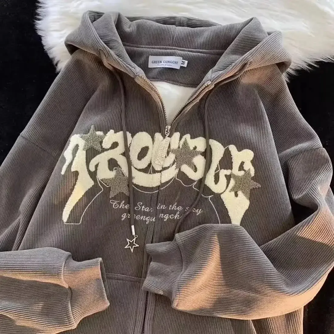 Vintage Embroidered Zip Up Hoodie: Women's Autumn Winter
