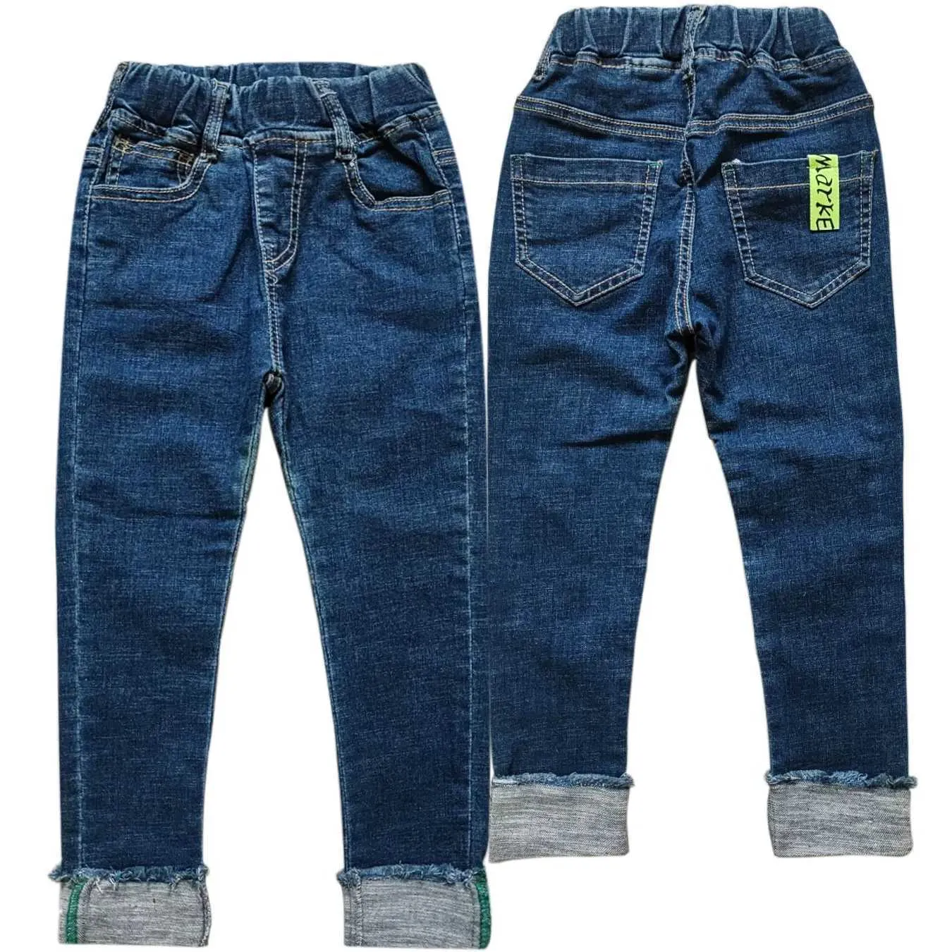Girls Soft Denim Blue Jeans - Elastic Waist, Kids Spring