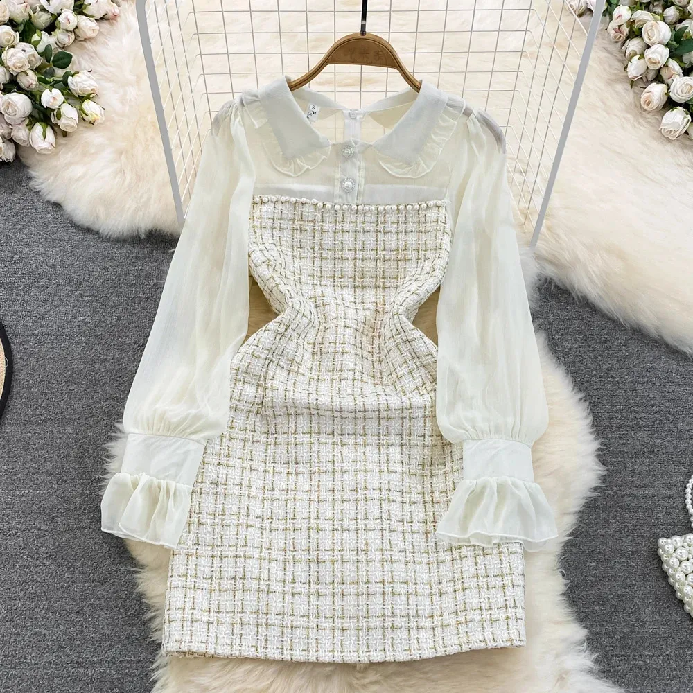 Korean Fashion Women Woolen Tweed Pullover Chiffon Short Sleeve  Floor-Length Dress Autumn Winter from Dhgate Basic & Casual Dresses - price  69.55