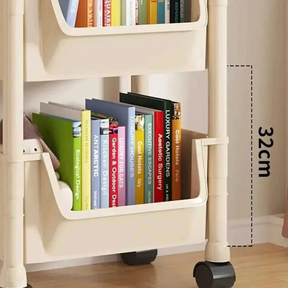 Chariot Utilitaire Roulant avec Roulettes Verrouillables, Chariot de Rangement Multifonctionnel avec Paniers Détachables et 4 Crochets Unité de Rayonnage Mobile Coulissante pour Bureau, Cuisine, Buanderie