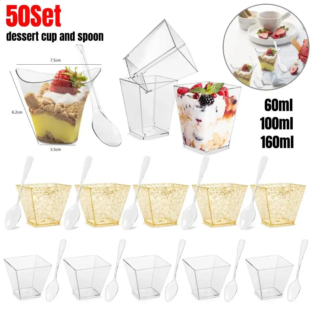 Disposable Plastic Dessert Cups with Lids (60/100/160ml) - 50 Sets, Clear  Ice Cream Cups for Family Parties