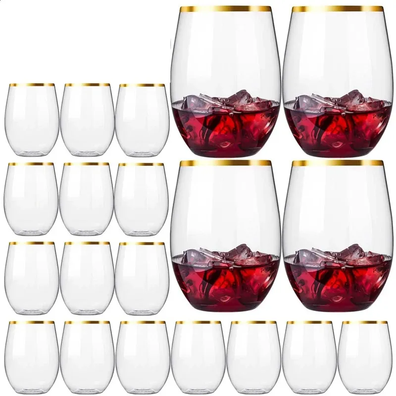 20-Pack Disposable Plastic Wine Glasses, Clear Party Beverage Cups,  Lightweight Cocktail & Whiskey Glasses, Bulk Set for Events, Transparent  Drinkware