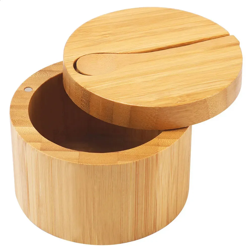 Spoon For Containers Bamboo container salt Spoon with Swivel Magnetic...