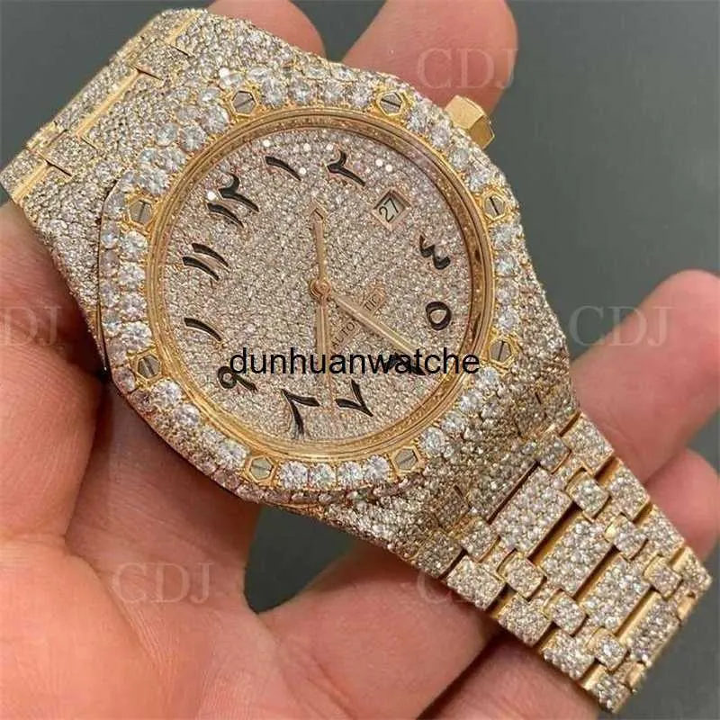 Luxury Hip Hop Iced Out Watch with VVS Moissanite Handmade Bust Down Timepiece with Diamond Tester Approval