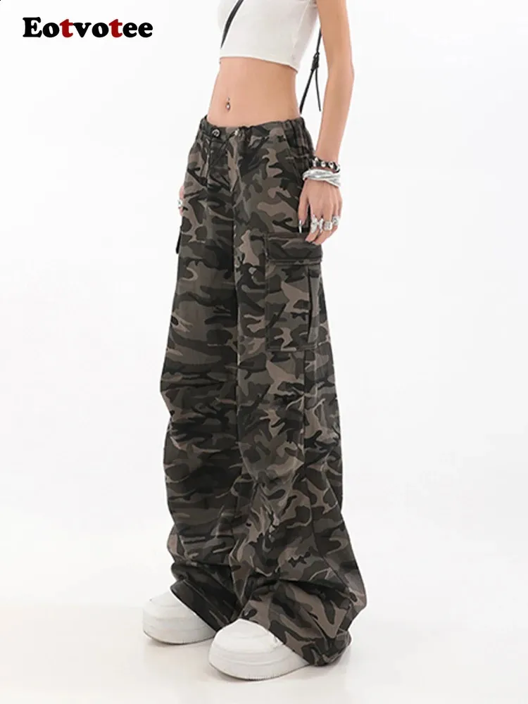 Womens American Retro Camouflage Overalls: Loose Long Leg