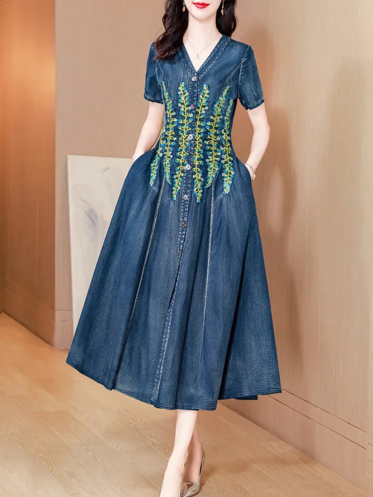 TIYIHAILEY Floor-Length Short Sleeve Summer Chiffon Knit Denim Dress M-3XL  from Dhgate Basic & Casual Dresses - price 116.62