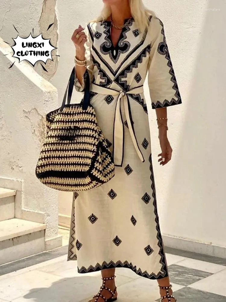 Elegant Belted Casual Dress: Autumn/Winter Asian-Inspired Print. Shop Now!  from Dhgate Basic & Casual Dresses