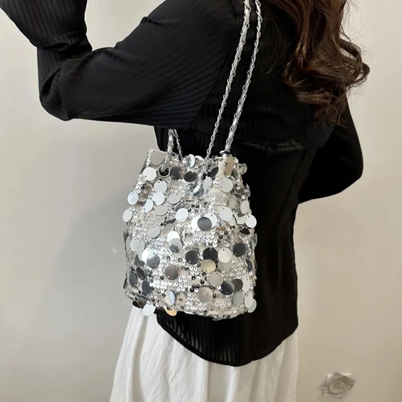 DHgate.com:Sequin Chain Crossbody Bucket Bag - Large
