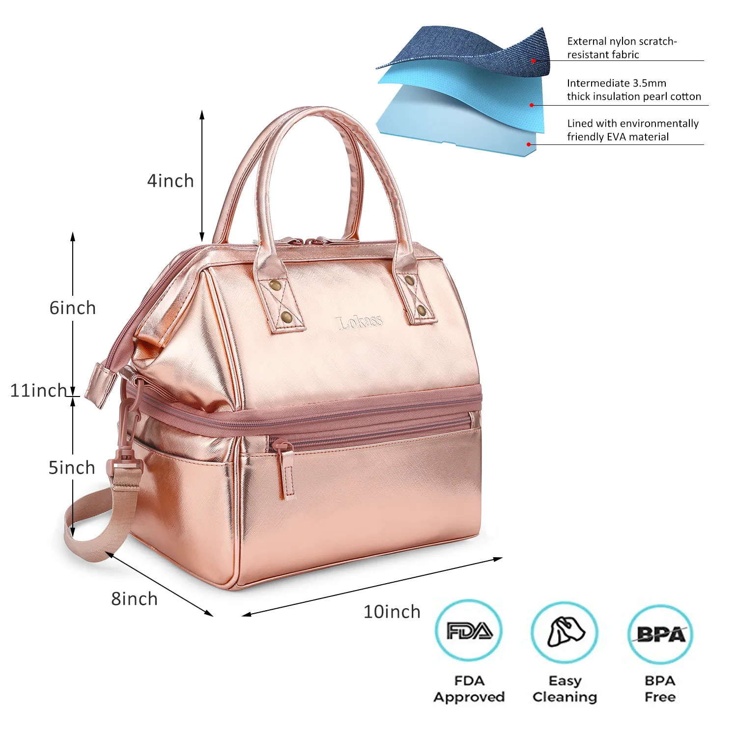 Large Capacity Insulated Lunch Bag Double Layer Cooler Tote For Food ...