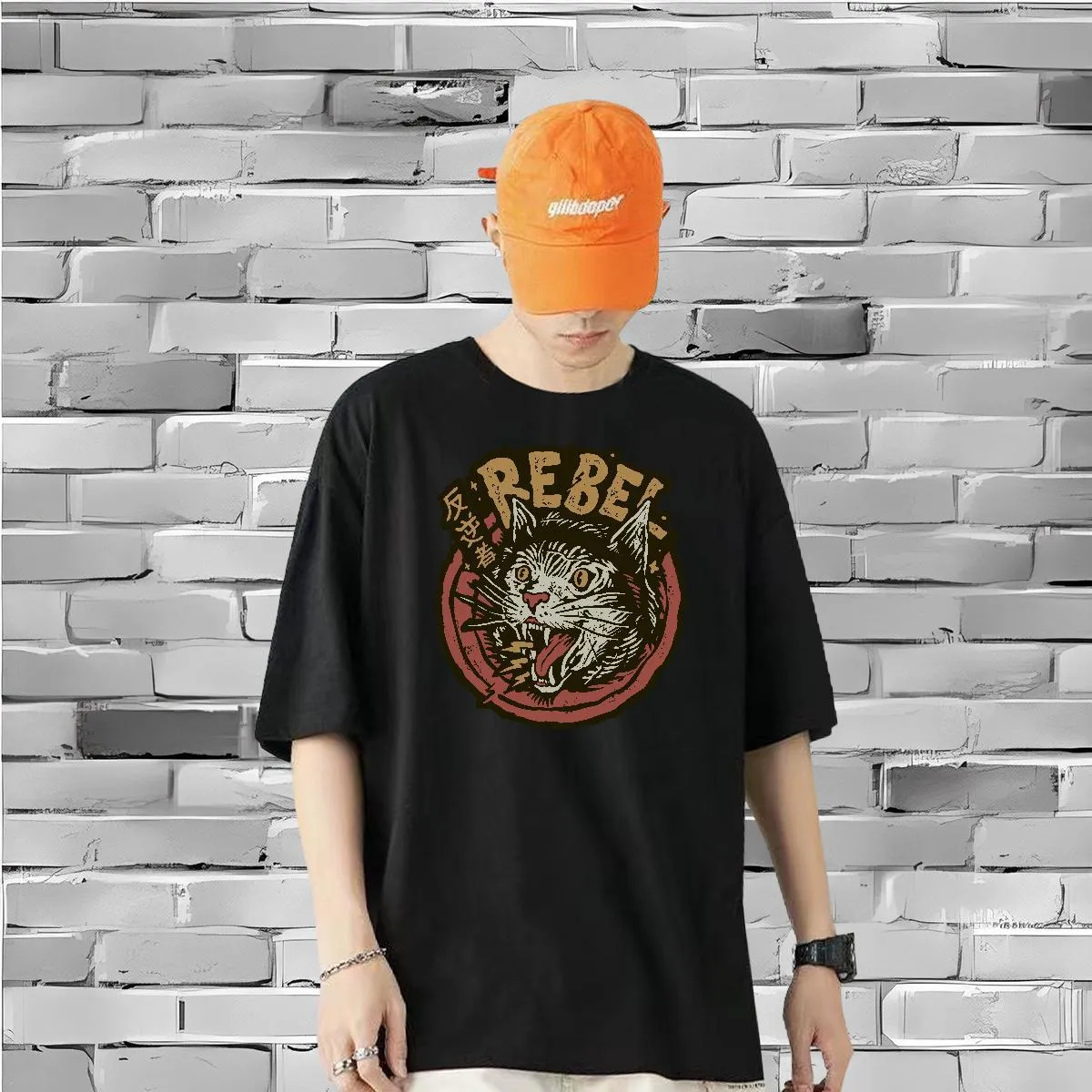 Fashion Casual T Shirts 230g 100% Cotton Cat High Street Hip Hop