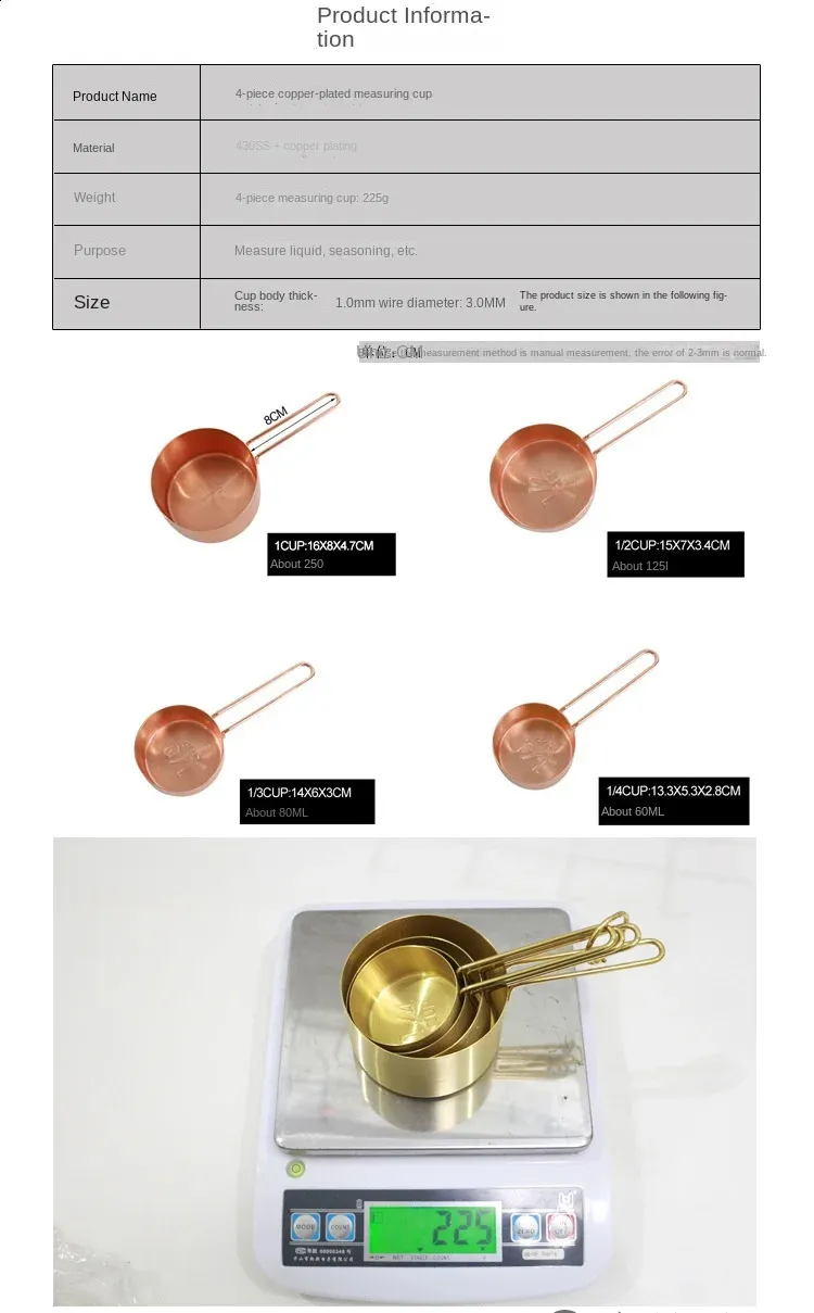 Premium Copper Measuring Cups and Spoons Set - Stainless Steel Baking ...