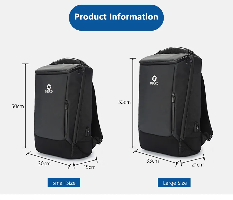 Waterproof USB Large Capacity 17 Inch Laptop Backpack for Men - Black ...
