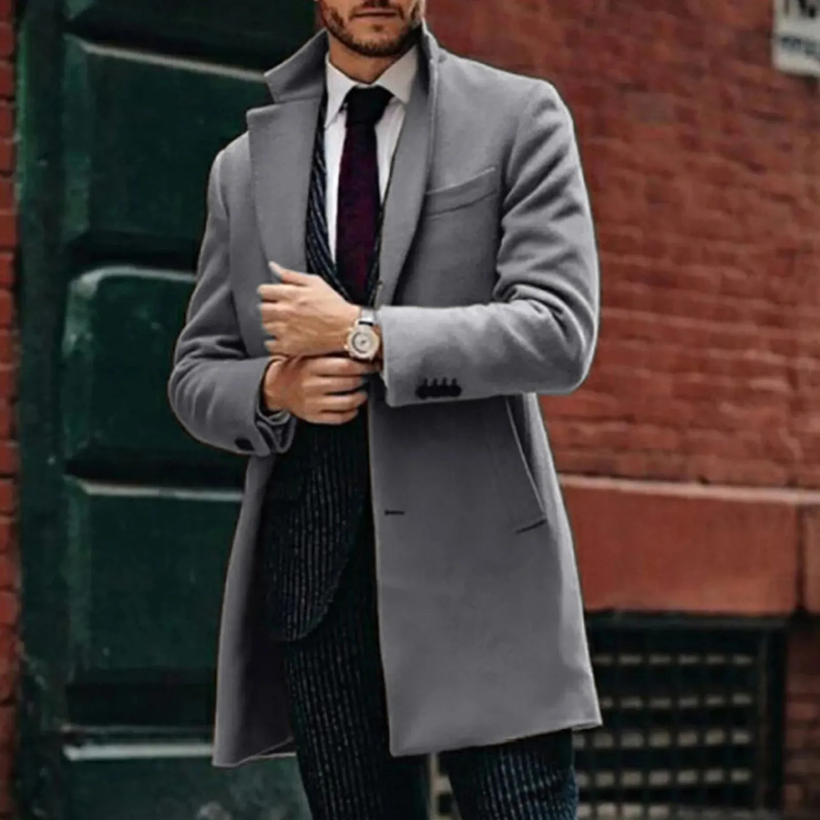Mens Winter Wool Open Wool Trench Coat Men Mid Length Solid Color Turtle Neck Loose Fit Button Closure Perfect For Business And Fashion 240809 From Leemostore 31.69 DHgate.Com