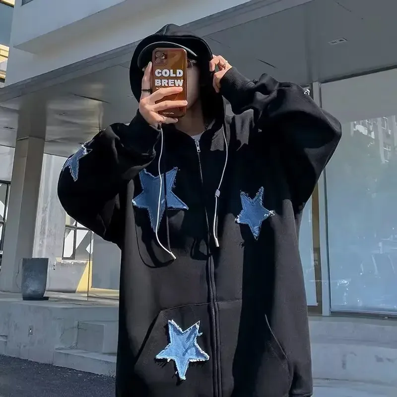 トップスその他 Luxury Street Wear vintage hoodie sirts mlt unisexual Manniduole Y2K Oversized Zip Up Hoodie Grunge Star Patch