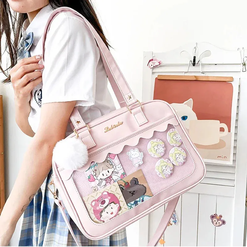 Japanese Kawaii Mini PU Leather Shoulder Bag for Women with Zipper