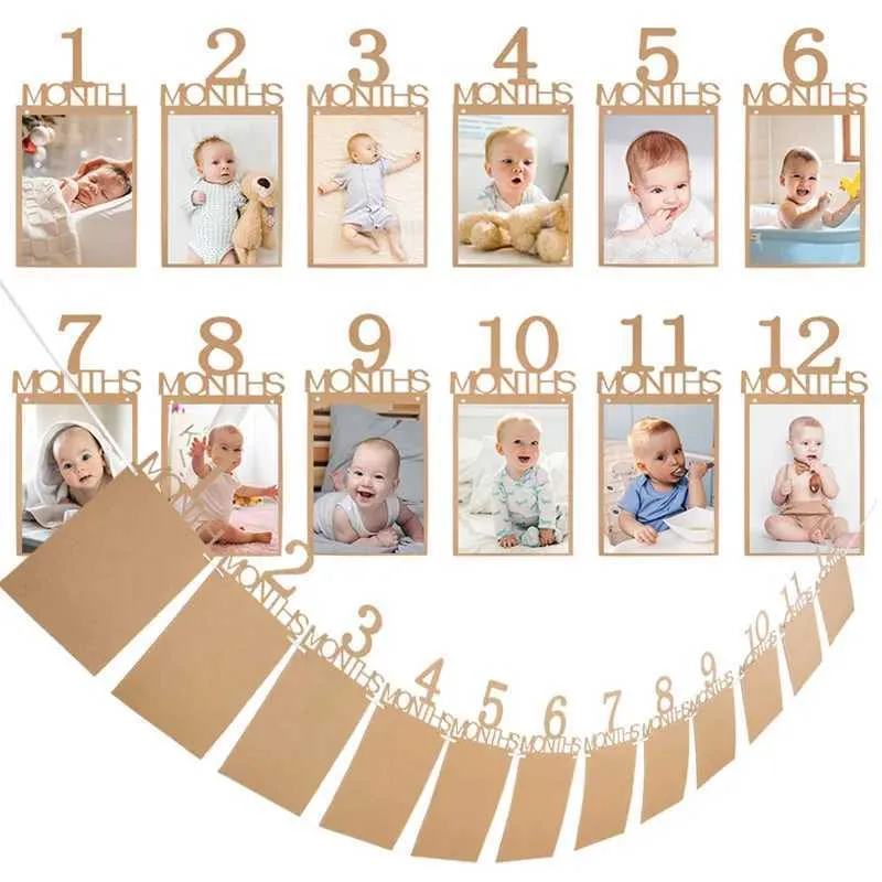 Ghirlanda Fotografica 1° Compleanno Con 12 Cornici - Ricordo Mesi Da 1 A 12 In Carta Kraft - 2