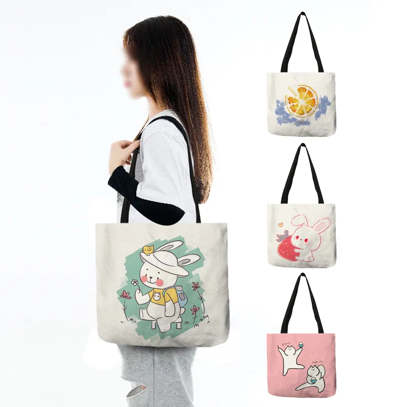 INSTANTARTS Women's Canvas Shopping Tote Bag - Cartoon Animal Print, Reusable, 16.5 X 13.4 Inches - View #6