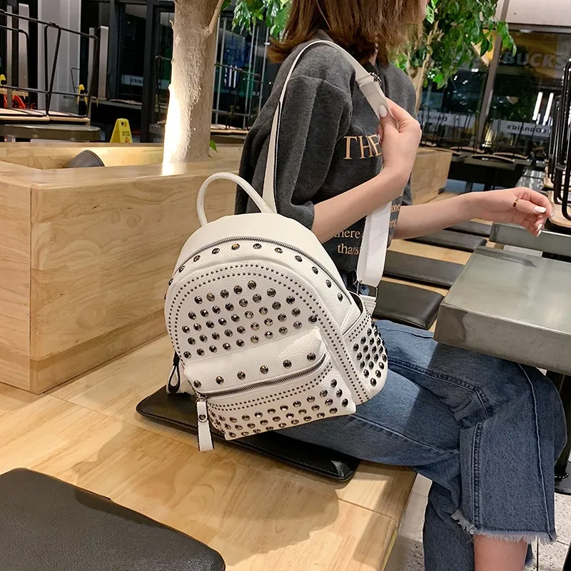 2020 Women Casual Backpack Female PU Leather Rivet Decorated Bag pack bags Girls Shop Mini Backpack For Girls Designer Rivet P – Luggage Factory main image 2