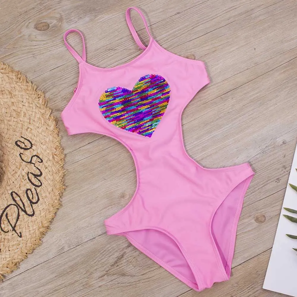 Cute One-Piece Kids Girls Swimwear Lovely Cartoon Fish Pattern Swimsuits Straps Backless Bathing Suit For 2-7 Years Old Girls